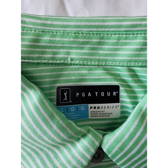 PGA Tour Pro Series Men’s Polo Shirt Size L Green Stripe Golf NWT - Picture 16 of 16